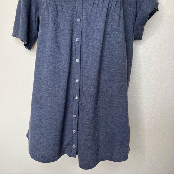 Old Navy Pintuck Button Front Short Roll Tab Gray V Neck Tunic T Women Large - Picture 5 of 13